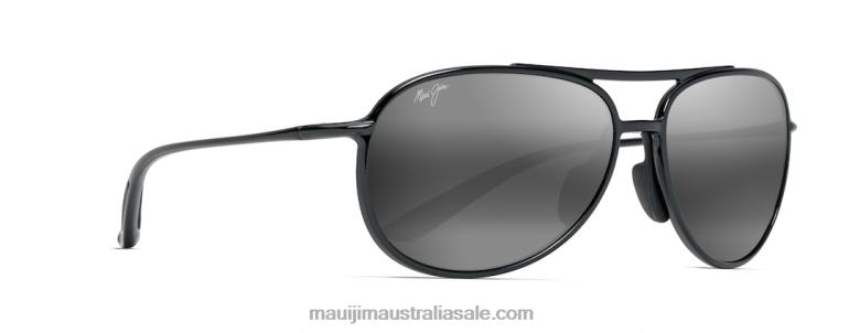 Alelele Bridge Polarized Aviator Sunglasses Maui Jim TVVRT380 Black Gloss/Neutral Grey
