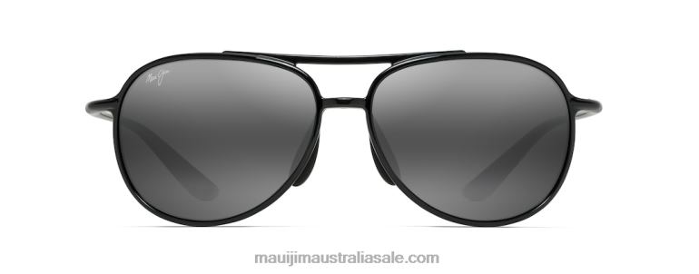 Alelele Bridge Polarized Aviator Sunglasses Maui Jim TVVRT380 Black Gloss/Neutral Grey