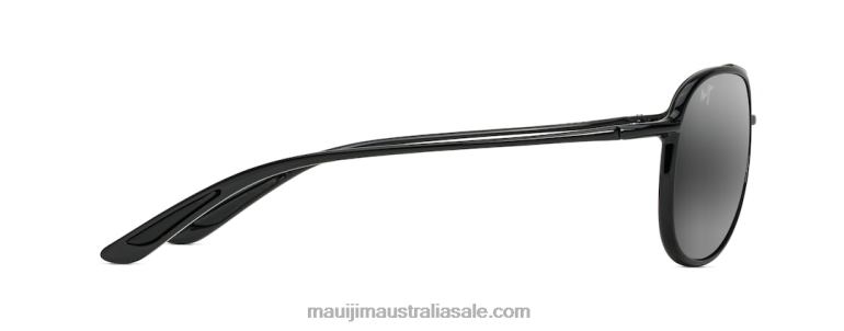 Alelele Bridge Polarized Aviator Sunglasses Maui Jim TVVRT380 Black Gloss/Neutral Grey