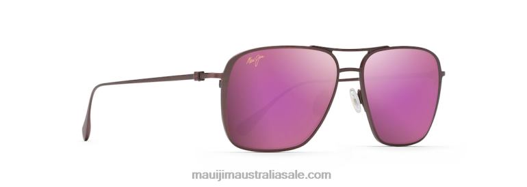 Beaches Asian Fit Polarized Aviator Sunglasses Maui Jim TVVRT363 Matte Brushed Burgundy/Sunrise