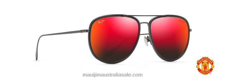 Fair Winds Polarized Aviator Sunglasses Maui Jim TVVRT126 Dark Gunmetal with Black Gloss insert/HAWAII LAVA