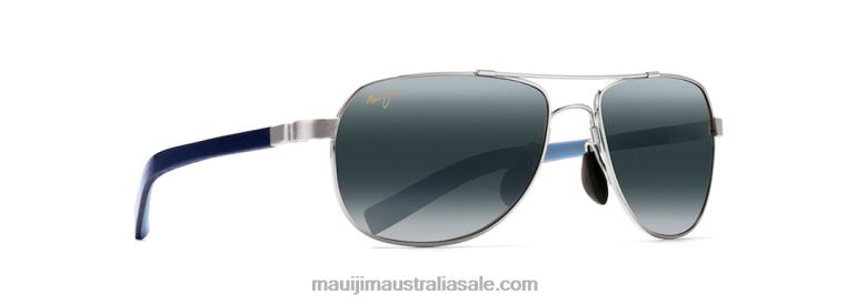 Guardrails Polarized Aviator Sunglasses Maui Jim TVVRT388 Silver with Blue and Light Blue/Neutral Grey