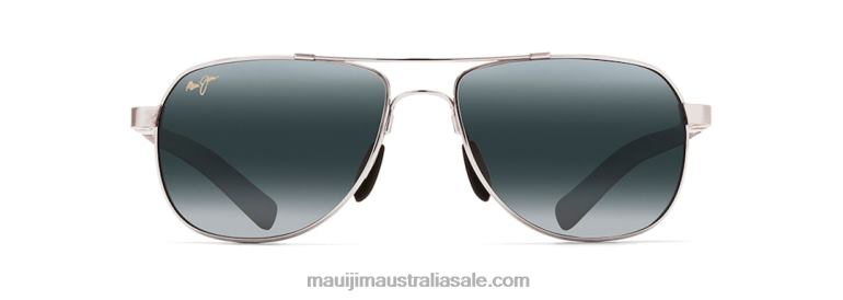 Guardrails Polarized Aviator Sunglasses Maui Jim TVVRT388 Silver with Blue and Light Blue/Neutral Grey