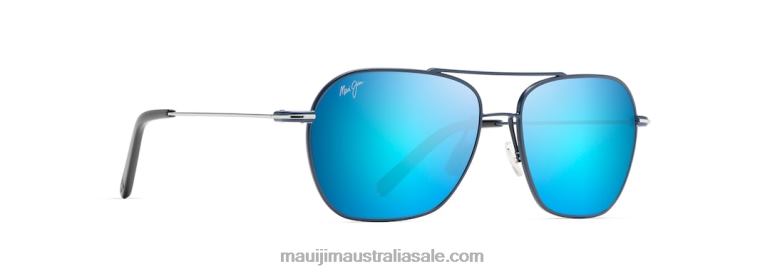 Mano Polarized Aviator Sunglasses Maui Jim TVVRT63 Dark Navy with Silver stripe/Blue Hawaii