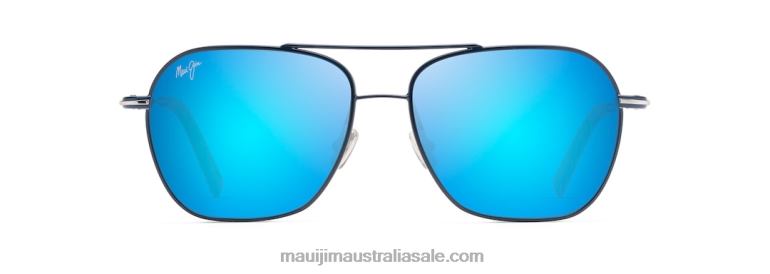 Mano Polarized Aviator Sunglasses Maui Jim TVVRT63 Dark Navy with Silver stripe/Blue Hawaii