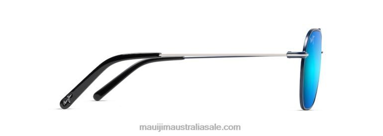 Mano Polarized Aviator Sunglasses Maui Jim TVVRT63 Dark Navy with Silver stripe/Blue Hawaii
