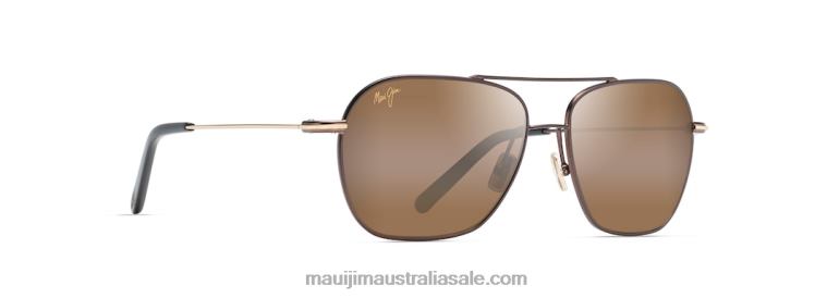 Mano Polarized Aviator Sunglasses Maui Jim TVVRT64 Dark Brown with Gold stripe/HCL Bronze