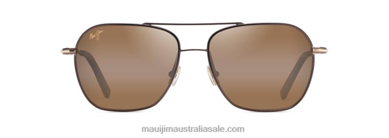 Mano Polarized Aviator Sunglasses Maui Jim TVVRT64 Dark Brown with Gold stripe/HCL Bronze