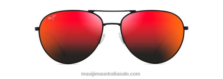 Walaka Polarized Aviator Sunglasses Maui Jim TVVRT13 Matte Black/HAWAII LAVA
