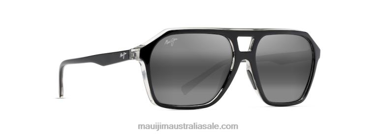 Wedges Polarized Aviator Sunglasses Maui Jim TVVRT47 Black Gloss with Crystal interior/Neutral Grey