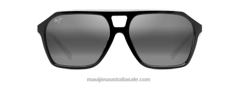 Wedges Polarized Aviator Sunglasses Maui Jim TVVRT47 Black Gloss with Crystal interior/Neutral Grey