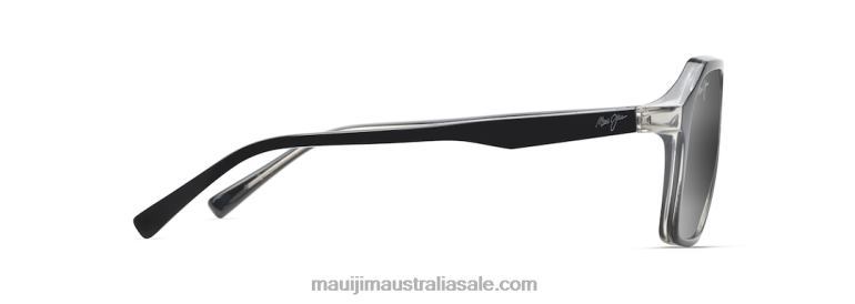 Wedges Polarized Aviator Sunglasses Maui Jim TVVRT47 Black Gloss with Crystal interior/Neutral Grey