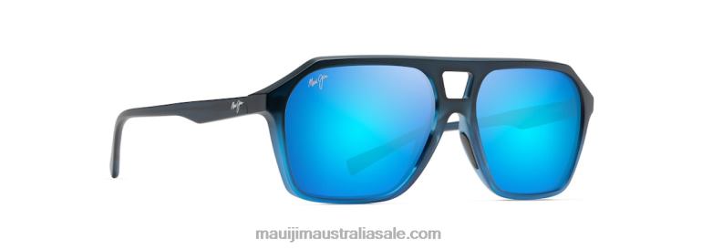 Wedges Polarized Aviator Sunglasses Maui Jim TVVRT48 Matte Black Fade to Blue/Blue Hawaii