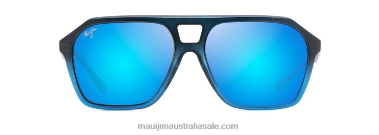 Wedges Polarized Aviator Sunglasses Maui Jim TVVRT48 Matte Black Fade to Blue/Blue Hawaii