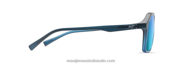 Wedges Polarized Aviator Sunglasses Maui Jim TVVRT48 Matte Black Fade to Blue/Blue Hawaii