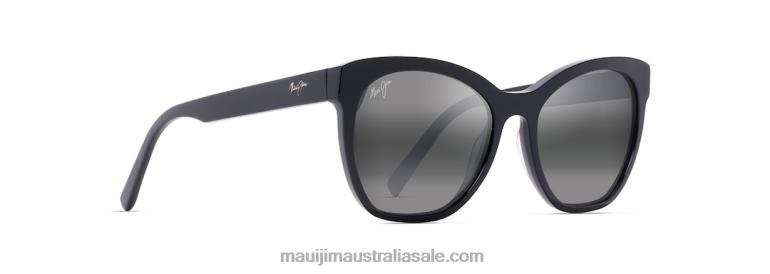 Alulu Polarized Cat Eye Sunglasses Maui Jim TVVRT44 Gloss Black/Neutral Grey