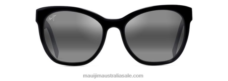 Alulu Polarized Cat Eye Sunglasses Maui Jim TVVRT44 Gloss Black/Neutral Grey