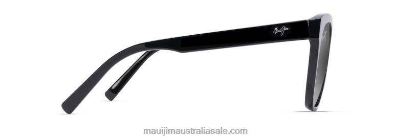 Alulu Polarized Cat Eye Sunglasses Maui Jim TVVRT44 Gloss Black/Neutral Grey