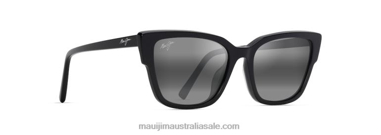 Kou Polarized Cat Eye Sunglasses Maui Jim TVVRT55 Black Gloss/Neutral Grey