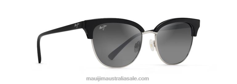 Lokelani Polarized Cat Eye Sunglasses Maui Jim TVVRT69 Black with Silver/Neutral Grey