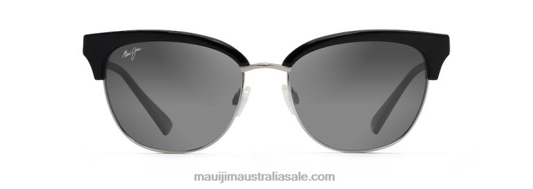 Lokelani Polarized Cat Eye Sunglasses Maui Jim TVVRT69 Black with Silver/Neutral Grey