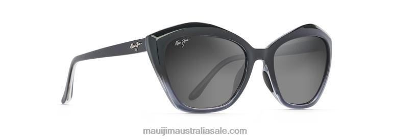 Lotus Polarized Cat Eye Sunglasses Maui Jim TVVRT218 Gloss Black Fade/Neutral Grey