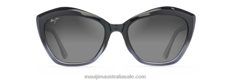 Lotus Polarized Cat Eye Sunglasses Maui Jim TVVRT218 Gloss Black Fade/Neutral Grey