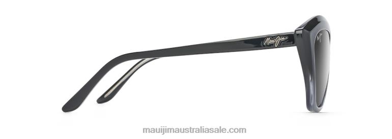 Lotus Polarized Cat Eye Sunglasses Maui Jim TVVRT218 Gloss Black Fade/Neutral Grey
