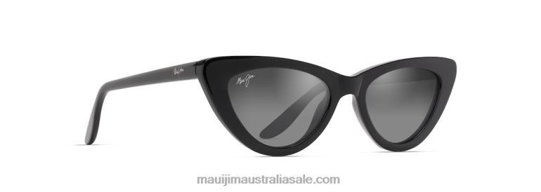 Lychee Polarized Cat Eye Sunglasses Maui Jim TVVRT14 Black Gloss/Dual Mirror Silver to Black