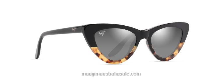 Lychee Polarized Cat Eye Sunglasses Maui Jim TVVRT15 Black with Tokyo Tortoise/Neutral Grey