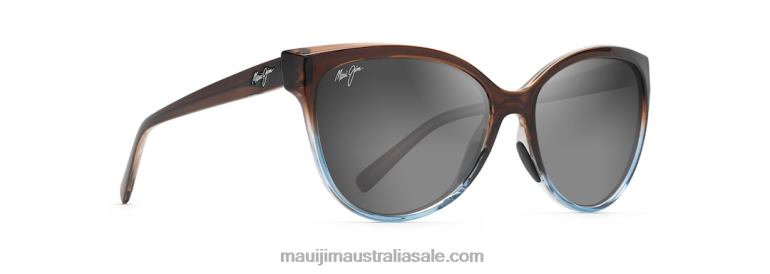 Olu Polarized Cat Eye Sunglasses Maui Jim TVVRT373 Translucent Dark Chocolate with Blue/Neutral Grey