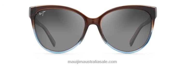 Olu Polarized Cat Eye Sunglasses Maui Jim TVVRT373 Translucent Dark Chocolate with Blue/Neutral Grey
