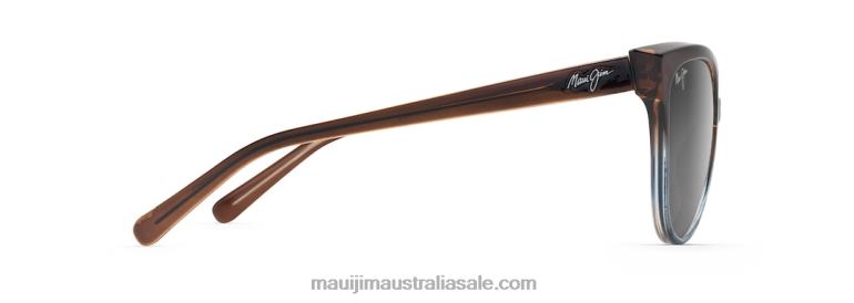 Olu Polarized Cat Eye Sunglasses Maui Jim TVVRT373 Translucent Dark Chocolate with Blue/Neutral Grey