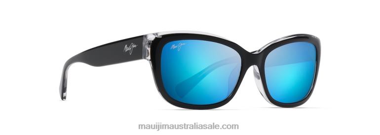 Plumeria Polarized Cat Eye Sunglasses Maui Jim TVVRT397 Black with Crystal/Blue Hawaii