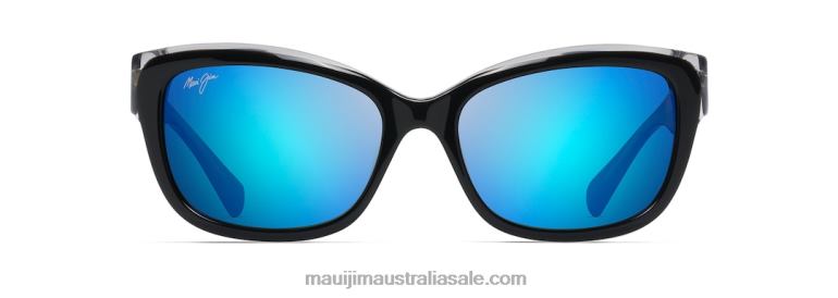 Plumeria Polarized Cat Eye Sunglasses Maui Jim TVVRT397 Black with Crystal/Blue Hawaii