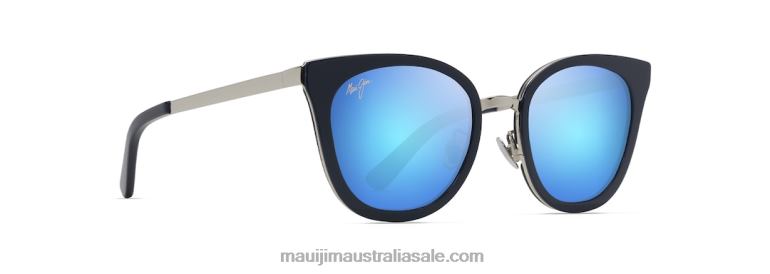 Wood Rose Polarized Cat Eye Sunglasses Maui Jim TVVRT51 Navy with Silver/Blue Hawaii