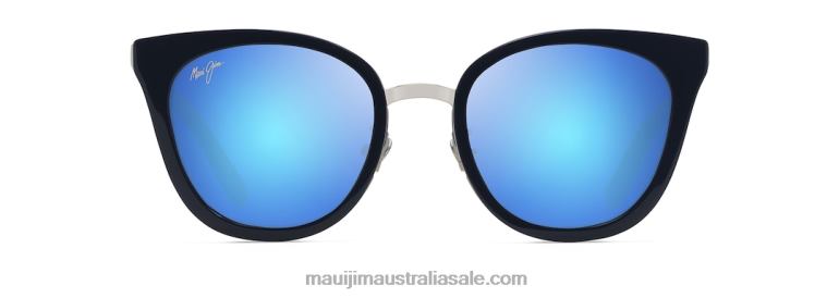 Wood Rose Polarized Cat Eye Sunglasses Maui Jim TVVRT51 Navy with Silver/Blue Hawaii