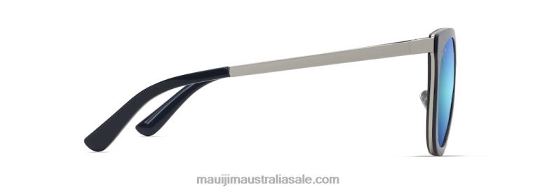 Wood Rose Polarized Cat Eye Sunglasses Maui Jim TVVRT51 Navy with Silver/Blue Hawaii
