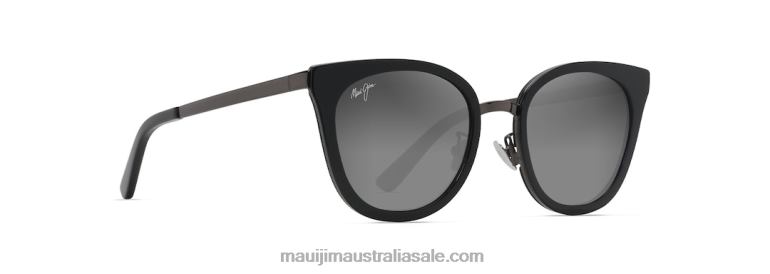Wood Rose Polarized Cat Eye Sunglasses Maui Jim TVVRT52 Black Gloss with Dark Gunmetal/Neutral Grey