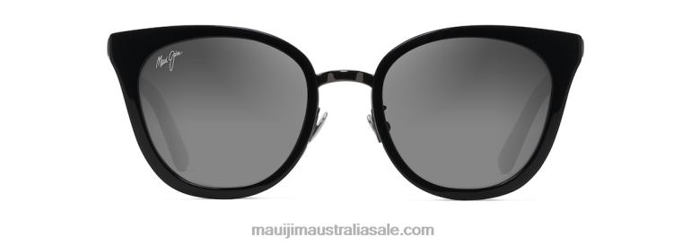 Wood Rose Polarized Cat Eye Sunglasses Maui Jim TVVRT52 Black Gloss with Dark Gunmetal/Neutral Grey