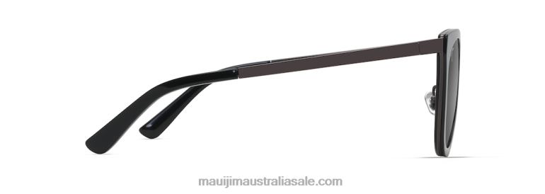 Wood Rose Polarized Cat Eye Sunglasses Maui Jim TVVRT52 Black Gloss with Dark Gunmetal/Neutral Grey