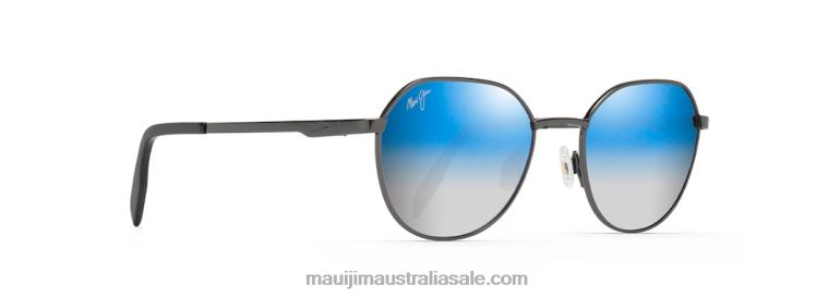 Hukilau Polarized Classic Sunglasses Maui Jim TVVRT127 Dark Gunmetal/Dual Mirror Blue to Silver