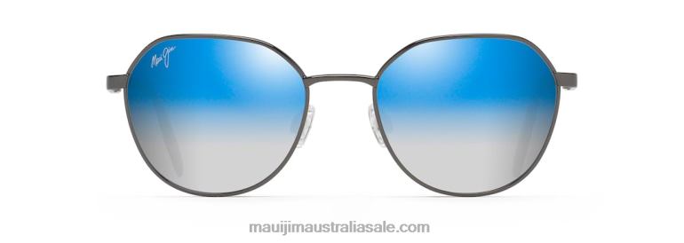 Hukilau Polarized Classic Sunglasses Maui Jim TVVRT127 Dark Gunmetal/Dual Mirror Blue to Silver