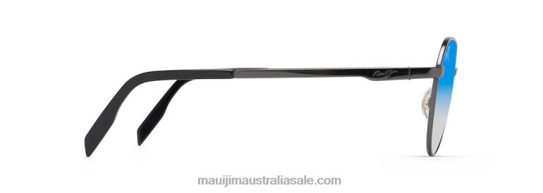 Hukilau Polarized Classic Sunglasses Maui Jim TVVRT127 Dark Gunmetal/Dual Mirror Blue to Silver