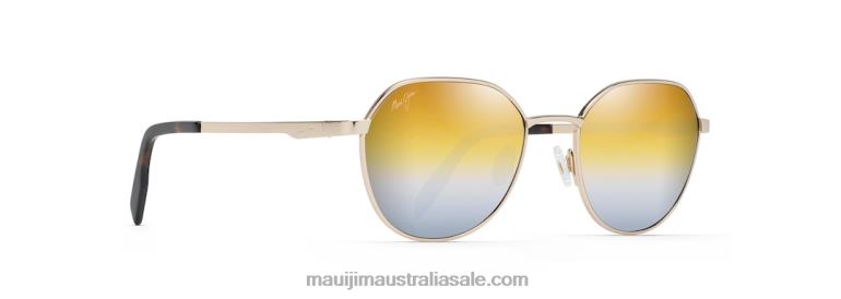 Hukilau Polarized Classic Sunglasses Maui Jim TVVRT128 Gold Metal/Dual Mirror Gold to Silver