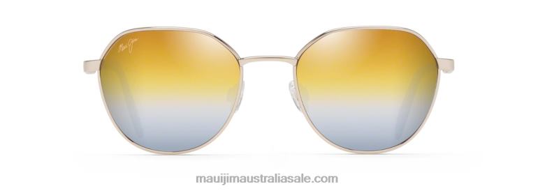 Hukilau Polarized Classic Sunglasses Maui Jim TVVRT128 Gold Metal/Dual Mirror Gold to Silver