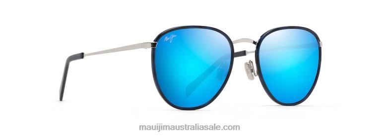 Noni Polarized Classic Sunglasses Maui Jim TVVRT142 Navy with Silver/Blue Hawaii