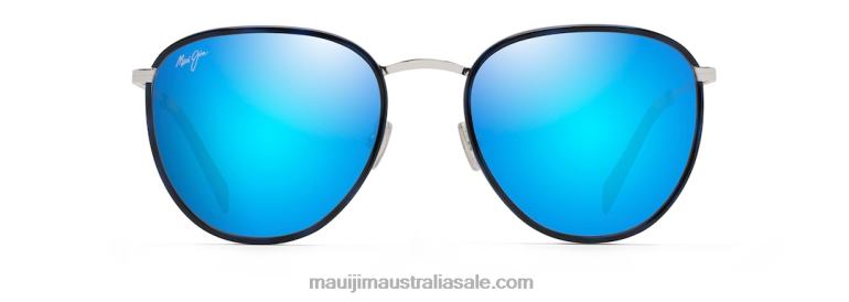 Noni Polarized Classic Sunglasses Maui Jim TVVRT142 Navy with Silver/Blue Hawaii
