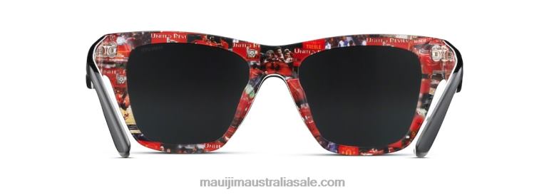 Treble Polarized Classic Sunglasses Maui Jim TVVRT287 Black Gloss with Treble Collage Interior/Dual Mirror Silver to Black