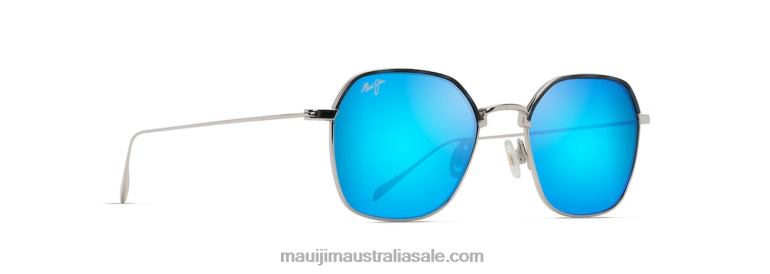 Moon Doggy Polarized Fashion Sunglasses Maui Jim TVVRT66 Matte Silver/Blue Hawaii